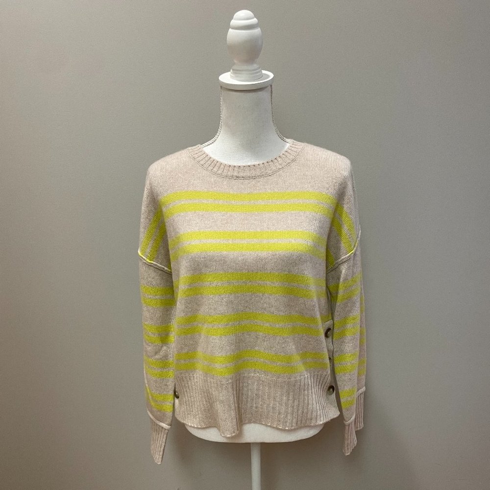 Aqua Cashmere Beige and Yellow Striped Sweater